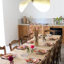 Nappe vichy brodée Moutarde