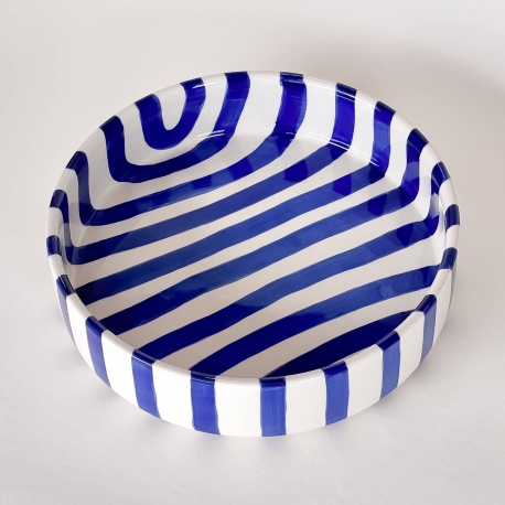 Grand bol en céramique / rayures bleues
