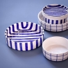 Grand bol en céramique / rayures bleues