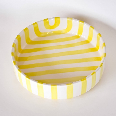 Grand bol en céramique / rayures jaunes