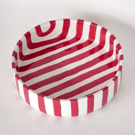 Saladier en céramique / rayures rouges