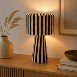 Lampe en raphia noir et blanc / L