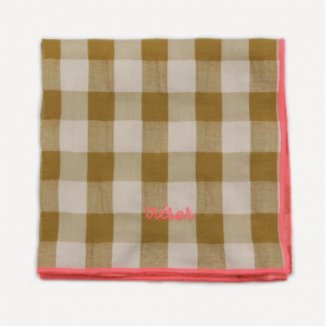 Serviette de table brodée / Trésor moutarde