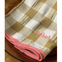 Serviette de table brodée / Trésor moutarde