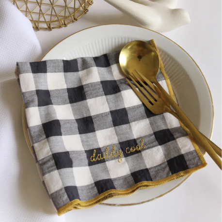 Serviette de table brodée / Daddy cool réglisse